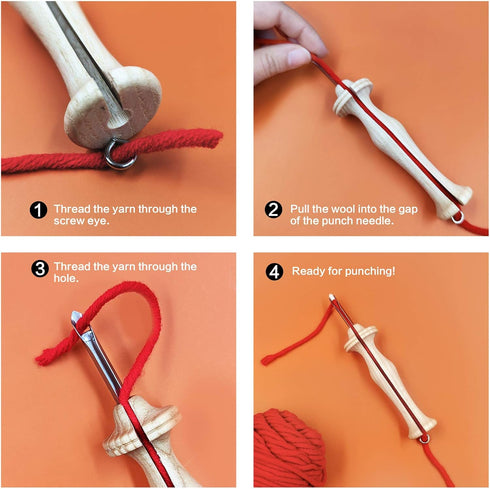 Hand U Journey 8# Fine & 10# Regular Size Beech Wood Handle Punch Needle Rug Hooking Tool Sets-with Oxford Open-Side Design...
