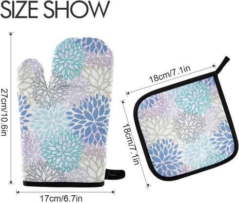 Dahlia Flower Oven Mitts and Pot Holders Sets Heat Resistant Non Slip Daisy Sunflower Oven Gloves Hot Pads Insulated Washable for Cooking Baking B...