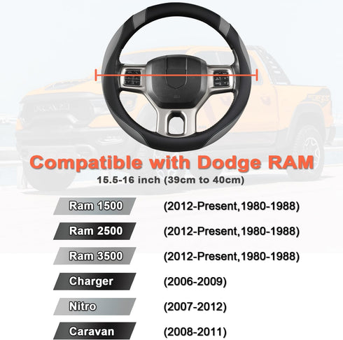 West Llama Customized Auto Car Steering Wheel Cover for Dodge RAM 1500 2500 3500, 15.5-16 inch (Black+Gray-Large Size)...