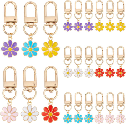 PH PandaHall 24pcs Flower Keychain, Daisy Enameled Charms Aesthetic Keychain Car Key Ring Pendant Key Chains for Mom Mother's Day, Handbag Bag, Ea...