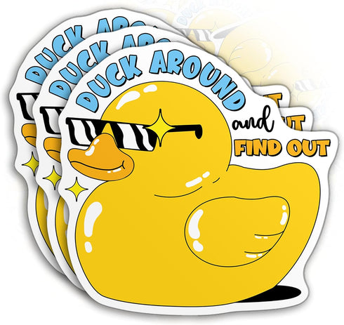 Set 3PCS - Duck Around and Find Out Sticker Funny Meme Cool Duck Die-Cut Waterproof Vinyl Sticker for Hard Hat Laptop Water Bottle Phone Case Car ...