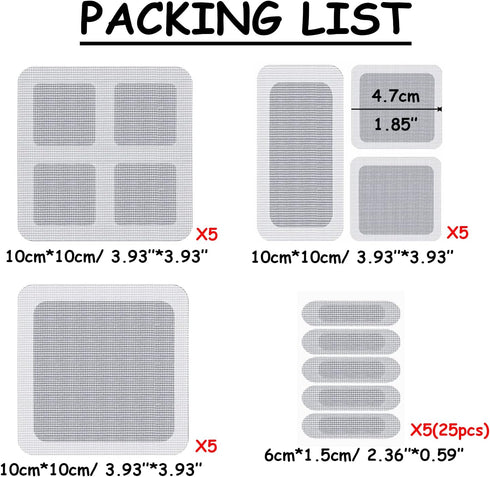 6.56ft + 20 pcs Windows Screen Repair Tape Patches, VEINARDYL Self-Adhesive Screen Door Stickers Replacement Repair Kit Mesh Repair for Repairing ...
