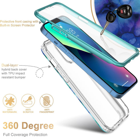 Esdot for iPhone 13 Case with Built-in Screen Protector,Military Grade Rugged Cover with Fashionable Designs for Women Girls,Protective Phone Case...