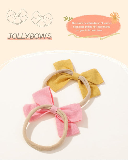 jollybows 20pcs Baby Girls Nylon Hair Bows Headbands Linen Hair Bands Elastic Hair Accessories for Kids Infants Newborn...