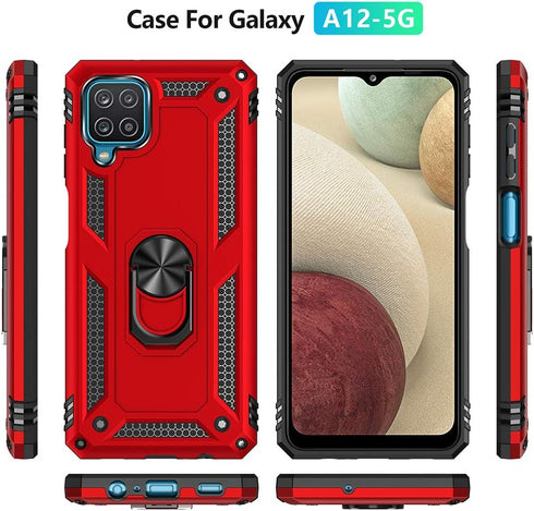 Galaxy A12 Phone Case, Samsung A12 Phone Case with HD Screen Protector, Military Grade Protective Cases with Ring for Samsung Galaxy A12 (Red)...