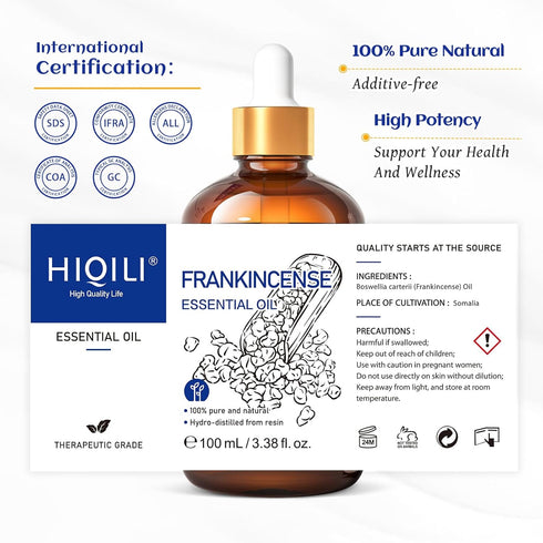 HIQILI 100ML Frankincense Essential Oil, for Massage, Pain Relief, 100% Pure and Natural 3.38 Fl Oz...