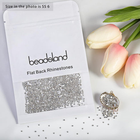 beadsland Flat Back Crystal Rhinestones Round Gems for Nail Art and Craft Glue Fix, Crystal (1.9-2.0mm) SS6/1440pcs...