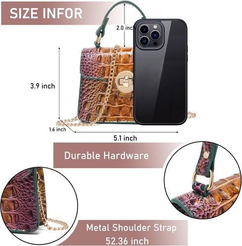 Chic Women Crocodile Leather bags Mini Top-Handle Clutch Compact Evening Bag Stylish Accessory for Essentials...