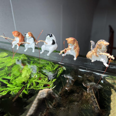 Resin Fish Tank Decorations Landscape Scenes Cute Fishing Cat Statue Figurines Ornament Aquarium Decor Miniature Animal Toys Aquarium Décor Themat...
