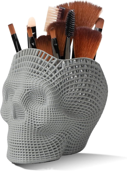 Skull Makeup Brush Holder, Vanity Desk Organizer, Pen & Pencil Holder for Desk - Gothic Home Decor and Horror Gifts for Women...