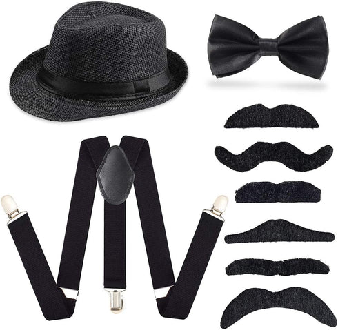 Beelittle 1920s Boys Old Man Costume 52cm Fedora Hat Suspenders Bow Tie Set Adjustable Y Back...