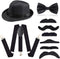 Beelittle 1920s Boys Old Man Costume 52cm Fedora Hat Suspenders Bow Tie Set Adjustable Y Back...