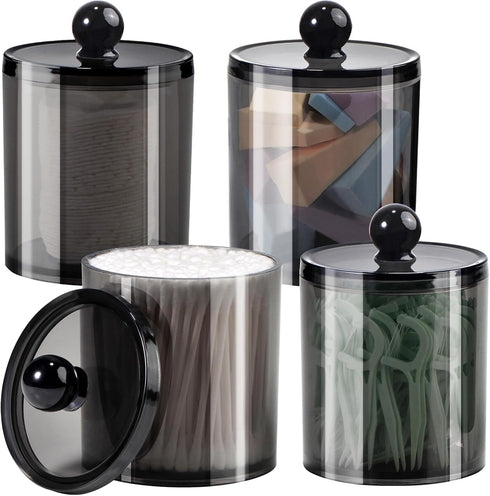 SheeChung 4 Pack Plastic Acrylic Bathroom Vanity Countertop Canister Jars with Storage Lid, Apothecary Jars Qtip Holder Makeup Organizer for Cotto...