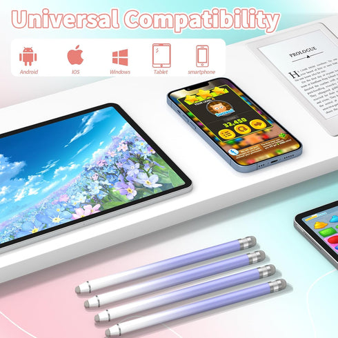 4 Pack Universal Stylus Pens for Touch Screens, High Sensitivity Fiber Tips, Compatible with Apple/iPhone/iPad/iOS/Android/Samsung Tablets (White ...