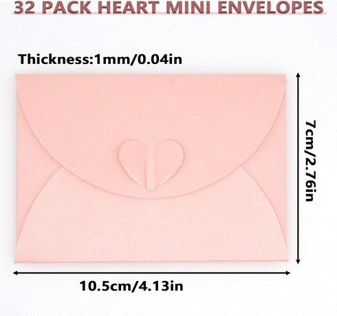 32pcs Heart Clasp Mini Envelopes, Pink Cute Tiny Envelopes, Cute Present Card Holder for Love Letters & Personal Notes, Wedding Greeting Party...