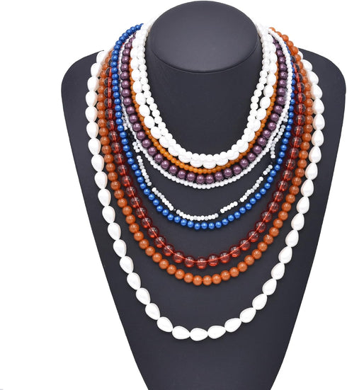 Multi-Layered Beaded Pearl Choker Necklace, Flapper Beads Cluster Long Choker Necklace, Multi-Strand Statement Necklace...