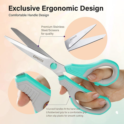 QMVESS 8.5" Scissors All Purpose 3 Pack, Ultra Sharp Multipurpose Blade Shears, Professional Ergonomic Comfort Grip Scissors for Office School Hom...