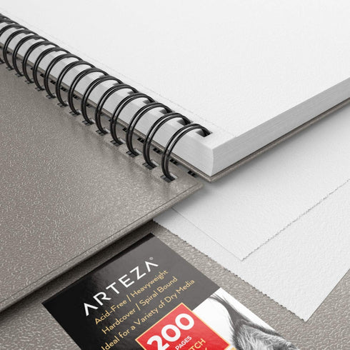 Arteza Sketch Book, 9x12-inch Gray Drawing Pad, 100 Sheets, 68 lb 100 GSM, Hardcover Drawing Book, Spiral-Bound Sketch Pad for Pencils, Charcoal, ...