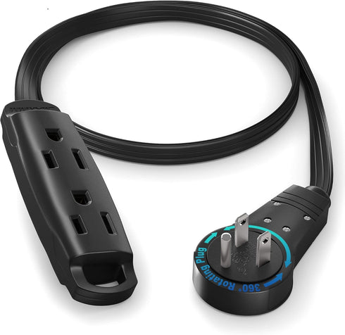 Maximm 360 Degree Rotating Flat Extension Cord 1 Ft Multi 3 Outlet Power Cord Grounded 16 AWG UL Certified, Black...