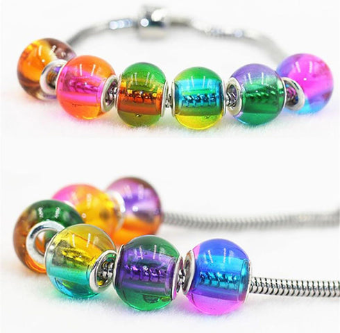 RUBYCA Mix Rainbow Gradient Murano Glass Bead European Charm Bracelet Spacer DIY Silver Color 100pcs...