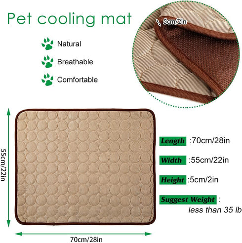 VeMee Cooling Mat Pad for Dogs Cats Ice Silk Mat Cooling Blanket Cushion for Kennel/Sofa/Bed/Floor/Car Seats Cooling (L: 28 x 22 inches, Coffee)...