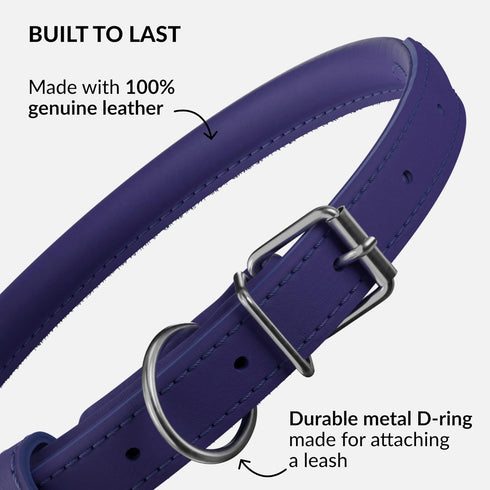 CollarDirect Rolled Leather Dog Collar, Soft Padded Round Puppy Collar, Handmade Genuine Leather Collar Dog Small Large Cat Collars 13 Colors (13-...
