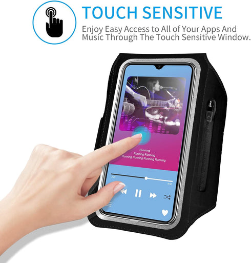 Running Armband with Earphone Bag Cell Phone Armband for iPhone 16/15/14/13/12 Pro, Galaxy S21/S20, Water Resistant Sports Phone Holder & Zipper S...