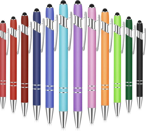 12 Pieces Ballpoint Pen with Stylus Tip, 1.0 mm Black Ink Metal Pen Stylus Pen for Touch Screens, 2 in 1 Stylus Ballpoint Pen (Mixed Color)...