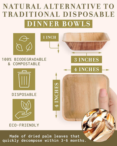 brheez Bamboo Bowls Made From Palm Leaf - 10 Party Bowls - 4 Inch Eco Friendly Compostable & Biodegradable-Disposable Bowls Heavy Duty and More En...