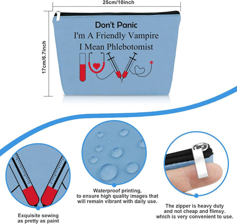 Funny Nurses Makeup Bag Gift Phlebotomist Gifts for Women Phlebotomy Technician Phlebotomist Nurse Gifts Blue Cosmetic Bag Appreciation Gift for P...