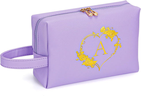 Cosmetic Bag Travel Makeup Pouch - Personalized Cute Initial Waterproof Makeup Bag Case Large Toiletry Makeup Pouch Gifts for Women Birthday Frien...