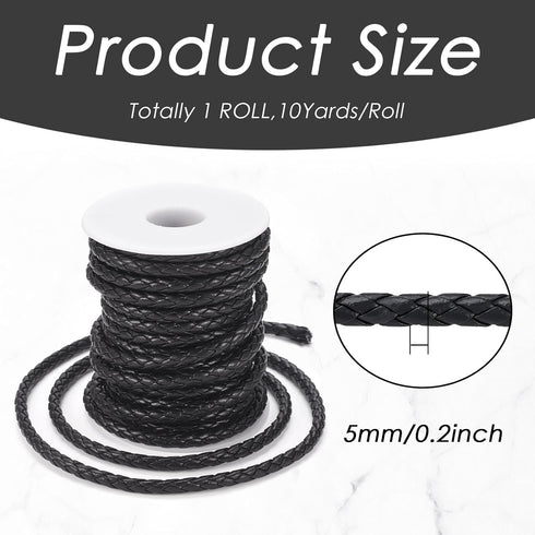 Beadthoven 10 Yards 5-6mm Black Round Folded Bolo Braided Imitation Leather Beading Cord Rope Necklace Chain PU Leather for DIY Handmade Necklace ...