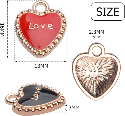 Aylifu Heart Pendant Charms, 40pcs Enamel Love Charms Alloy Heart Shaped Pendants Jewelry Findings Craft Supplies for Necklace Bracelet Keychain M...