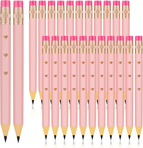24 Pieces Pink Baby Shower Pencils Bridal Shower Golf Pencils with Erasers Mini Half Pencils Pre Sharpened 4 Inch Wedding Pencils 2 HB Hexagon Pen...