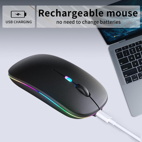 Wireless Bluetooth Mouse, Rechargeable LED Dual Mode Mouse (Bluetooth 5.2 and USB Receiver) Portable Silent Mouse,for Laptop/Desktop/Tablet(Black)...