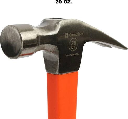 Great Neck HG20S 20 oz. Fiberglass Handle Straight Claw Hammer | Durable Home Improvement Tool | Drop Forged Steel Head | Smooth-Face Hammer Won’t...