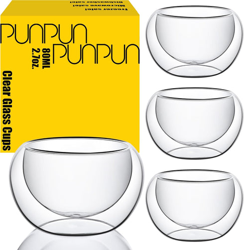 PunPun 2.7oz. 80ml Double Wall Borosilicate Glass Tea Cups Espresso Cups Heatproof Insulating Teacups glass Set of 4...