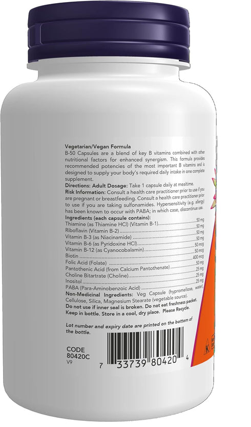 NOW Vitamin B-50 mg,100 Veg Capsules...