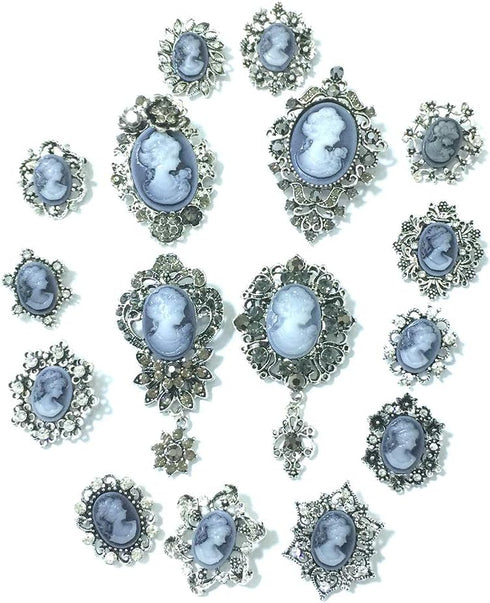 Vintage Princess Frame Crystal Cameo Brooches Pins Set for Women...