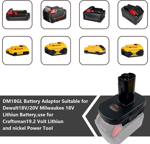 DM18GL Adapter Use for Craftsman C3 19.2V Cordless Tools, Converts Dewalt 20V 60V or Milwaukee M18 18V Li-ion Battery to Craftsman 19.2V Li-ion & ...