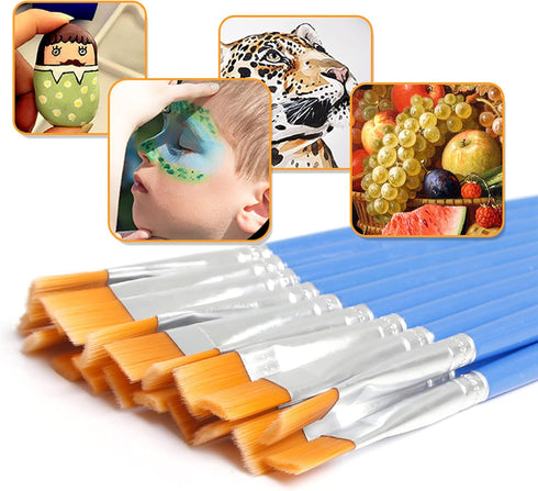 UPINS 60 Pcs 9mm Wide Flat Paint Brushes Set with Nylon Hair, Small Brush Bulk for Detail Painting Short Plastic Handle Acrylic Oil Watercolor Fin...