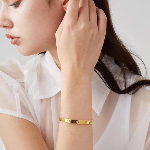 18K Gold Plated Love Friendship Bracelet with Cubic Zirconia Stones Bangle Cuff Best Gifts with Crystal for Mother's Day Valentine's Day Wedding C...