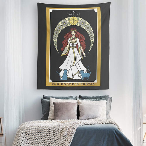 The Goddess Freyja Tarot Card Tapestry - Norse Goddess Freya Pagan Witch Wall Hanging Home Decor (60" x 50")...