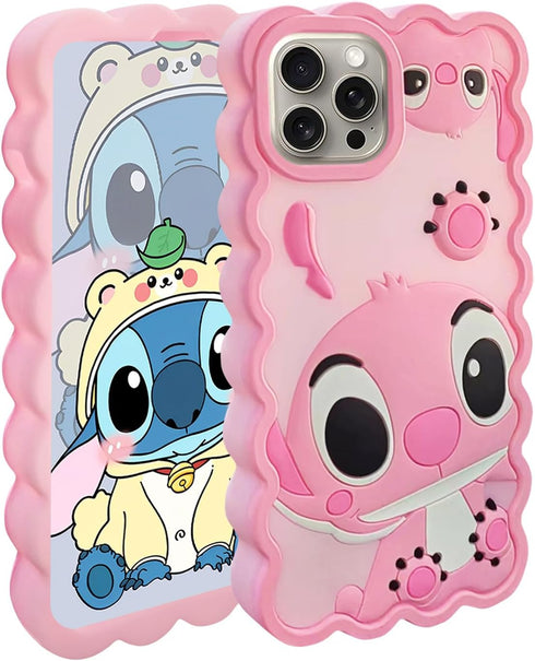 Cases For Phone 14 Pro Max/15 Pro Max Case, Stich Cute 3D Cartoon Cool Soft Silicone Animal Character Waterproof Protector Boys Kids Girls Gifts C...