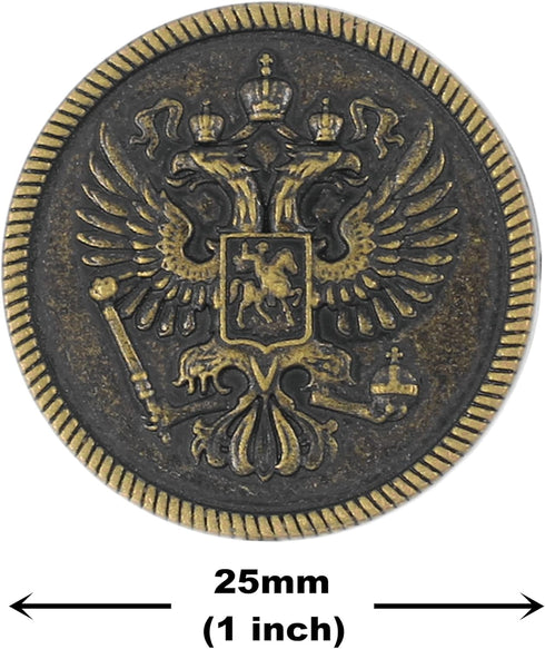 Bezelry 12 Pieces Two-Headed Eagle Metal Shank Buttons. 25mm (1 inch) (Antique Brass)...