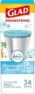 Glad Trash Bags, OdorShield Small Drawstring Garbage Bags - Febreze Beachside Breeze - 4 Gallon - 34 Count...