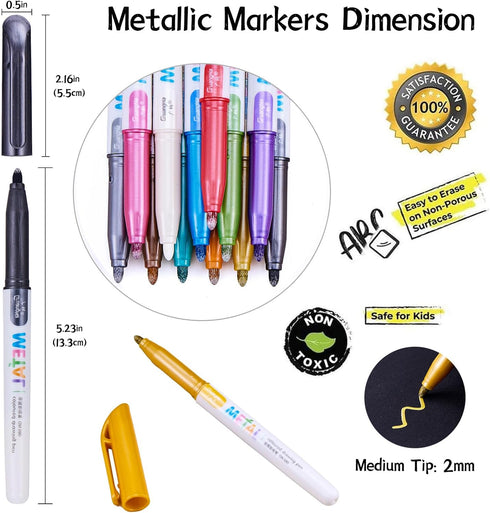 YUANCHENG Metallic Marker Pens, Set of 12 Medium Point Metallic Markers for Black Paper, Acid-Free, Smooth Writing, Ideal for Arts & Crafts, Scrap...