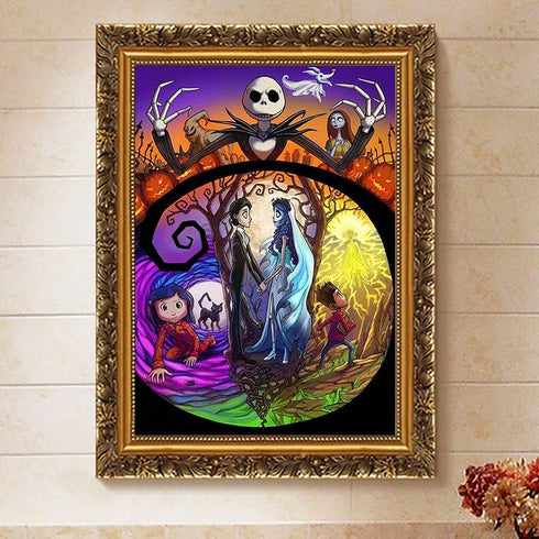 DIY Diamond Painting Jack and Sally Halloween 12x16Inch, Full Round Drill Kits Nightmare Before Christmas Cross Stitch Mosaic Art for Adults Relax...