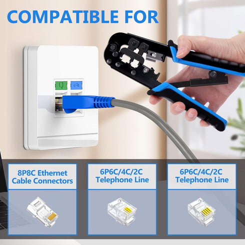 Delgada RJ45 Ethernet Crimping Tool kit,4in1 Professional Cutter Stripper Network Crimper for RJ-11,6P/RJ-12,8P/RJ-45 Crimp,with 20pcs Cat5 Cat5e ...