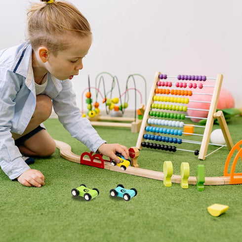 10 Pieces Wooden Mini Car Wooden Car Ramp Race Track Toys for Aged Over 3 Years Old, Wooden Car Ramp Racer Toy Replacement Vehicle Set Race Car Pa...